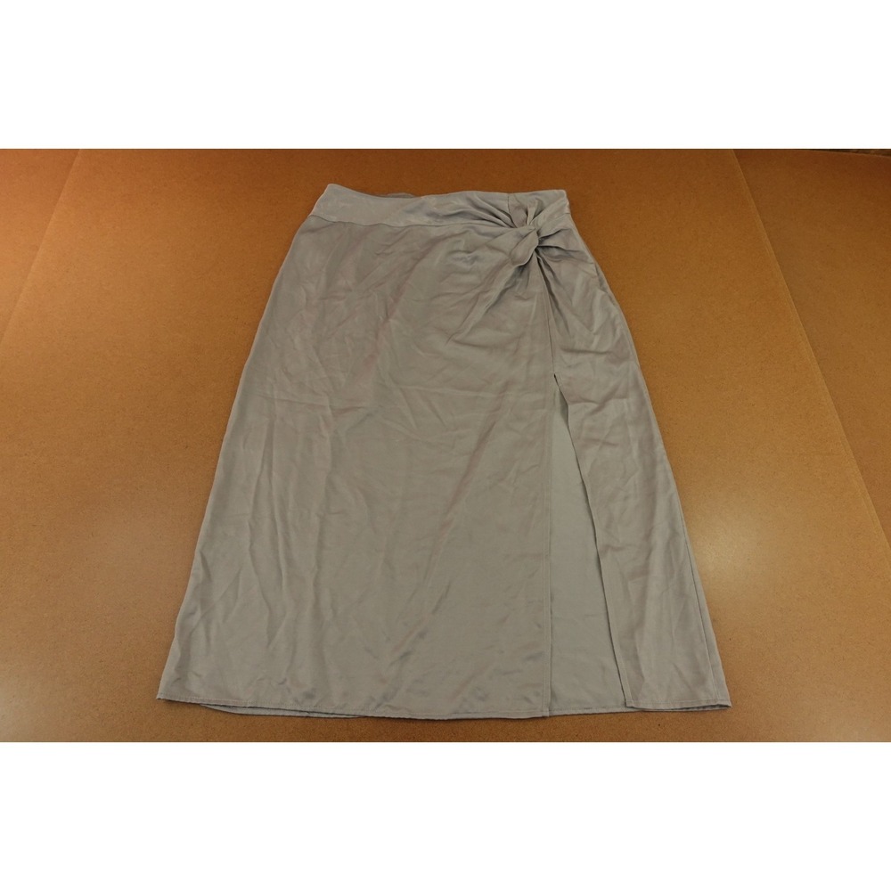 Abercrombie & Fitch Womens Large Icy Blue Slit Knotted Satin Midi Skirt NWT
